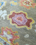 Hand Knotted Oushak Rug olive green Turkish Wool Area Rug