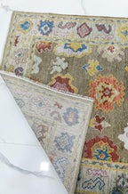 Hand Knotted Oushak Rug olive green Turkish Wool Area Rug