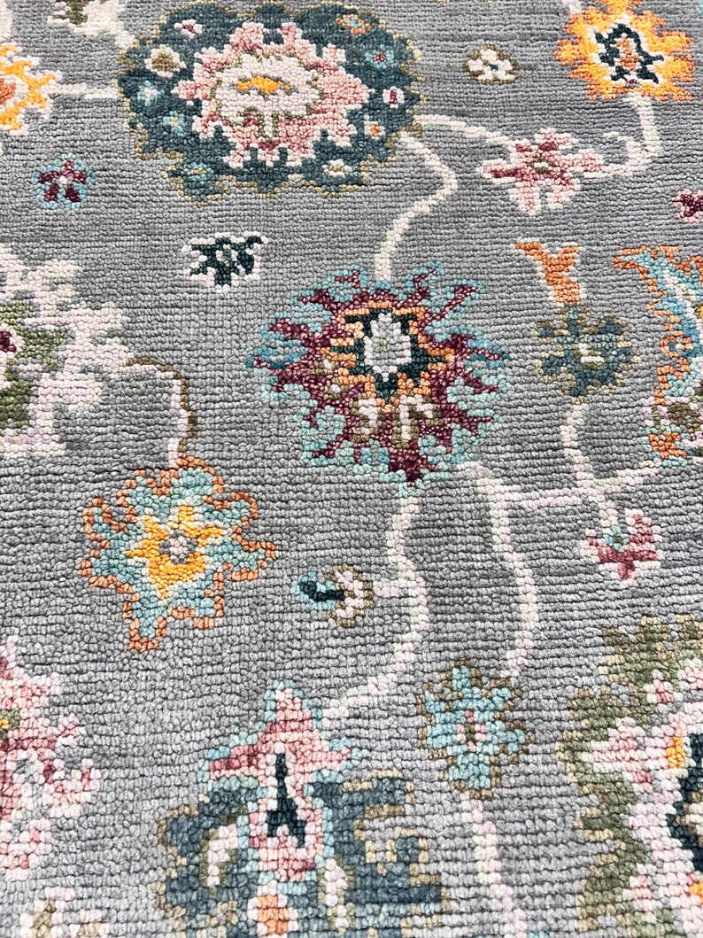 Hand Knotted Oushak Rug Grey Turkish Wool Area Rug