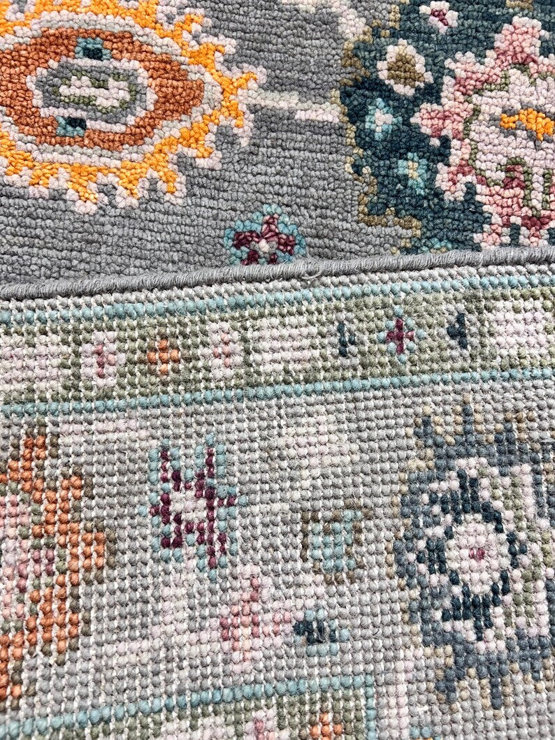 Hand Knotted Oushak Rug Grey Turkish Wool Area Rug