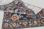 Hand-Knotted Oushak Wool Rug - Authentic Turkish Style Area Rug in Navy Blue