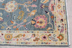 Hand Knotted Wool Oushak Rug, Slate Blue Sage Green Turkish Area Rug