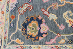 Hand Knotted Wool Oushak Rug, Slate Blue Sage Green Turkish Area Rug