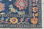 Hand-Knotted Navy Blue Oushak Rug, Traditional Floral Wool Area Rug