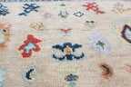 Hand-Knotted Oushak Wool Rug, Beige & Light Blue for living room, bedroom and dining area