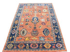 Hand Knotted Oushak Rug Orange Blue Turkish Wool Area Rug