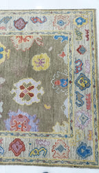 Hand Knotted Oushak Rug olive green Turkish Wool Area Rug