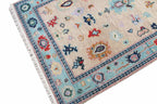 Hand-Knotted Oushak Wool Rug, Beige & Light Blue for living room, bedroom and dining area