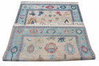 Hand-Knotted Oushak Wool Rug, Beige & Light Blue for living room, bedroom and dining area