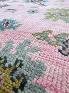 Hand knotted pink Oushak Rug – Custom Pastel Pink & Sky Blue