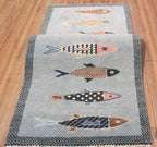 Hand-Knotted Wool Koi Fish Runner – Sage Blue Artisan Fish Rug – Custom Sizes Available