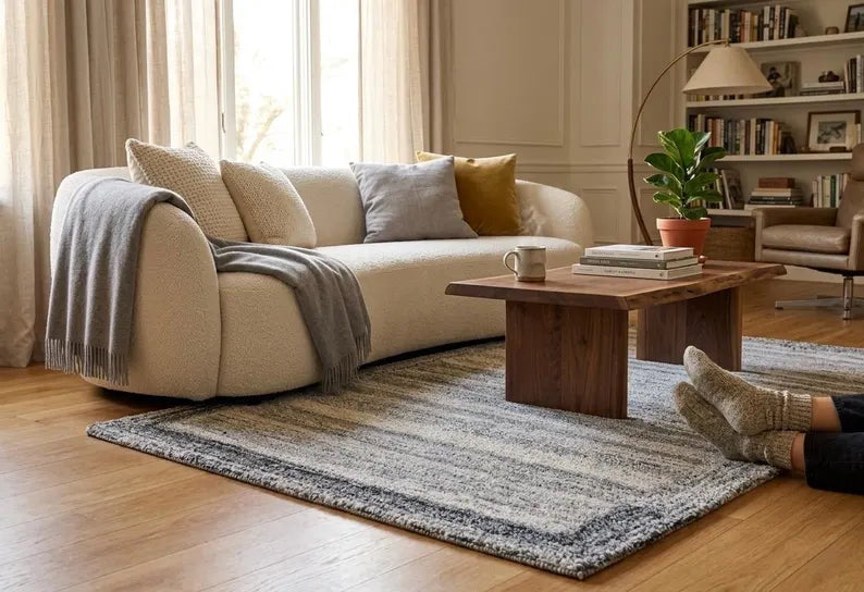 Hand Tufted 5X8 8X10 Grey Modern design rug for living room, minimalist rug