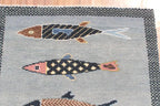 Hand-Knotted Wool Koi Fish Runner – Sage Blue Artisan Fish Rug – Custom Sizes Available