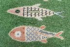 Hand-Knotted Wool Koi Fish Runner – Moss Green Artisan Fish Rug – Custom Sizes Available