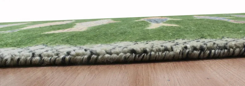 Hand-Knotted Wool Koi Fish Runner – Moss Green Artisan Fish Rug – Custom Sizes Available