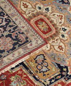 Hand Knotted Wool Heriz Serapi Rug - Red Navy Blue Traditional Persian Area Rug
