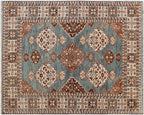6x9 Blue & Terracotta Traditional Hand-Knotted Wool Rug