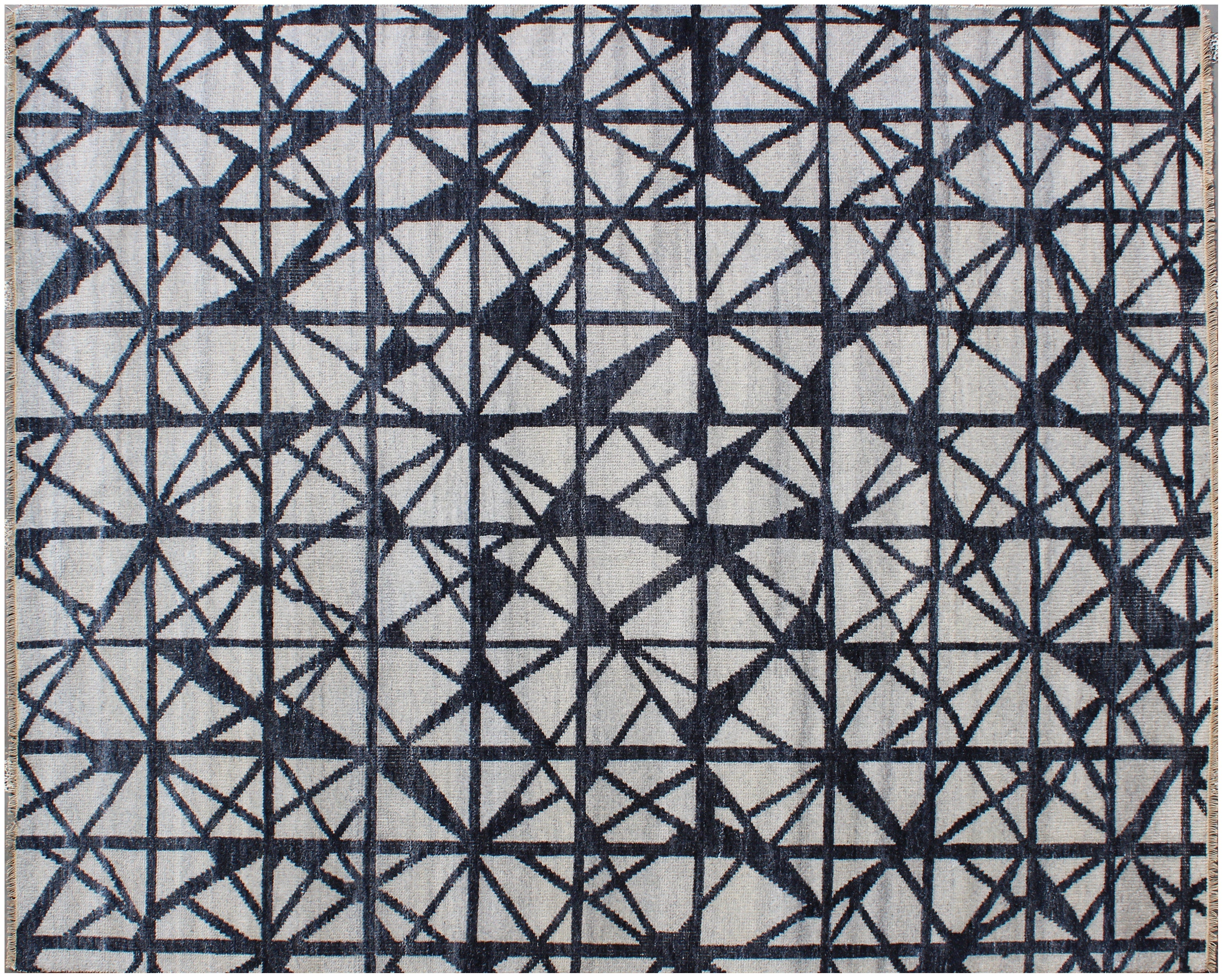 Hand Knotted Wool Blend Rug, Gray Charcoal Geometric Pattern, 8x10