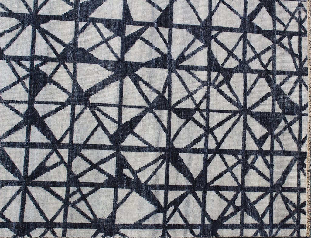 Hand Knotted Wool Blend Rug, Gray Charcoal Geometric Pattern, 8x10