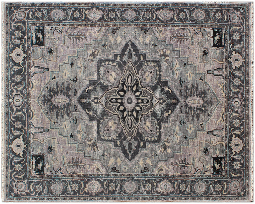 8x10 ft Hand-Knotted Serapi Wool Rug - Transitional Grey & Slate