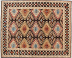 Hand Knotted Wool Rug, Multi Brown Santa Fe Pattern, 8x10 9x12