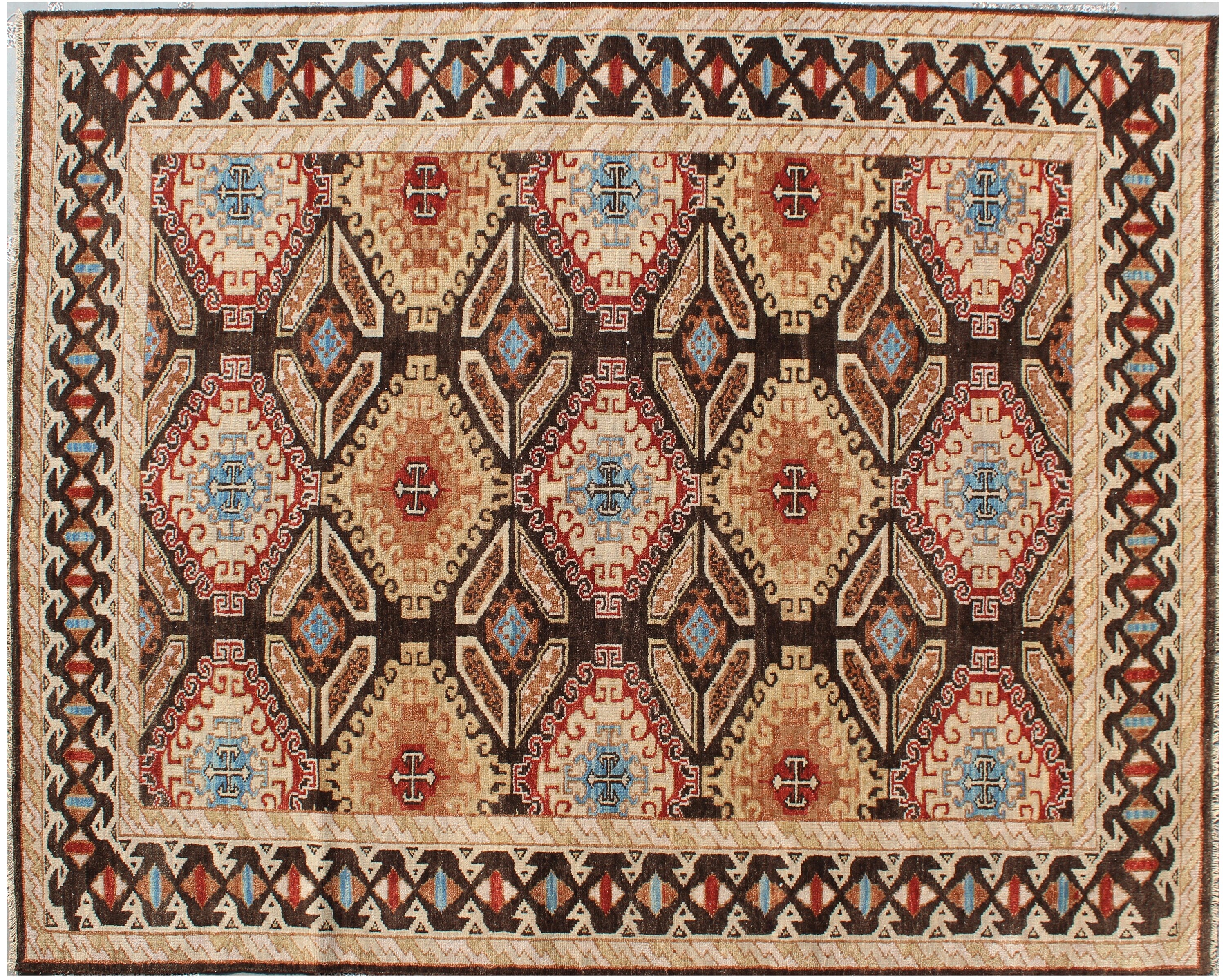 Hand Knotted Wool Rug, Multi Brown Santa Fe Pattern, 8x10 9x12