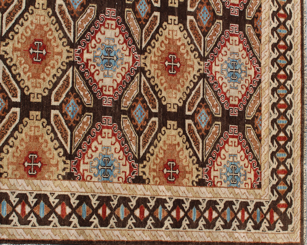 Hand Knotted Wool Rug, Multi Brown Santa Fe Pattern, 8x10 9x12