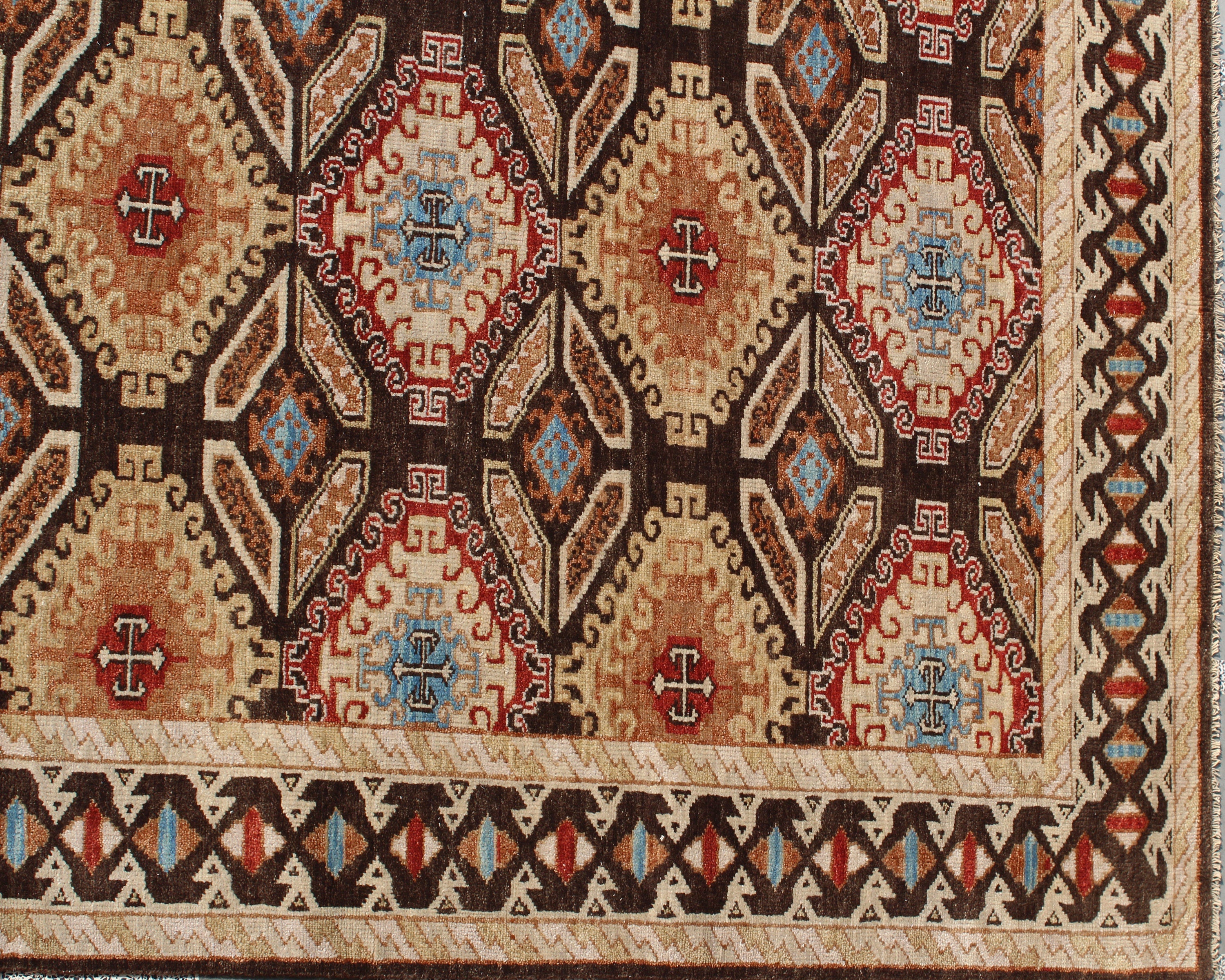 Hand Knotted Wool Rug, Multi Brown Santa Fe Pattern, 8x10 9x12