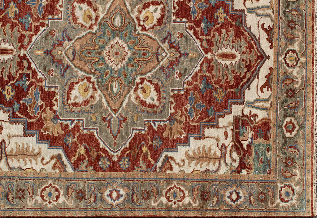 8x10 ft Hand-Knotted Oushak Style Wool Rug - Rust & Sage Heritage Medallion