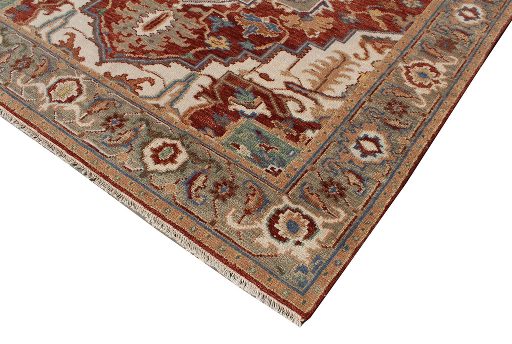 8x10 ft Hand-Knotted Oushak Style Wool Rug - Rust & Sage Heritage Medallion