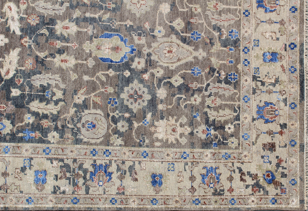 8X10 ft Hand Knotted Gray Beige Traditional Pattern Wool and Viscose Rug for living room