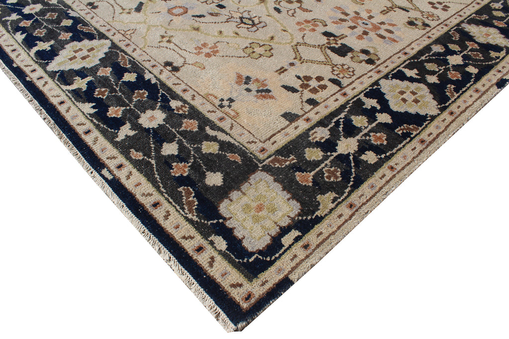 8x10 Hand-Knotted Wool Rug | Vintage Beige & Black Oushak Design