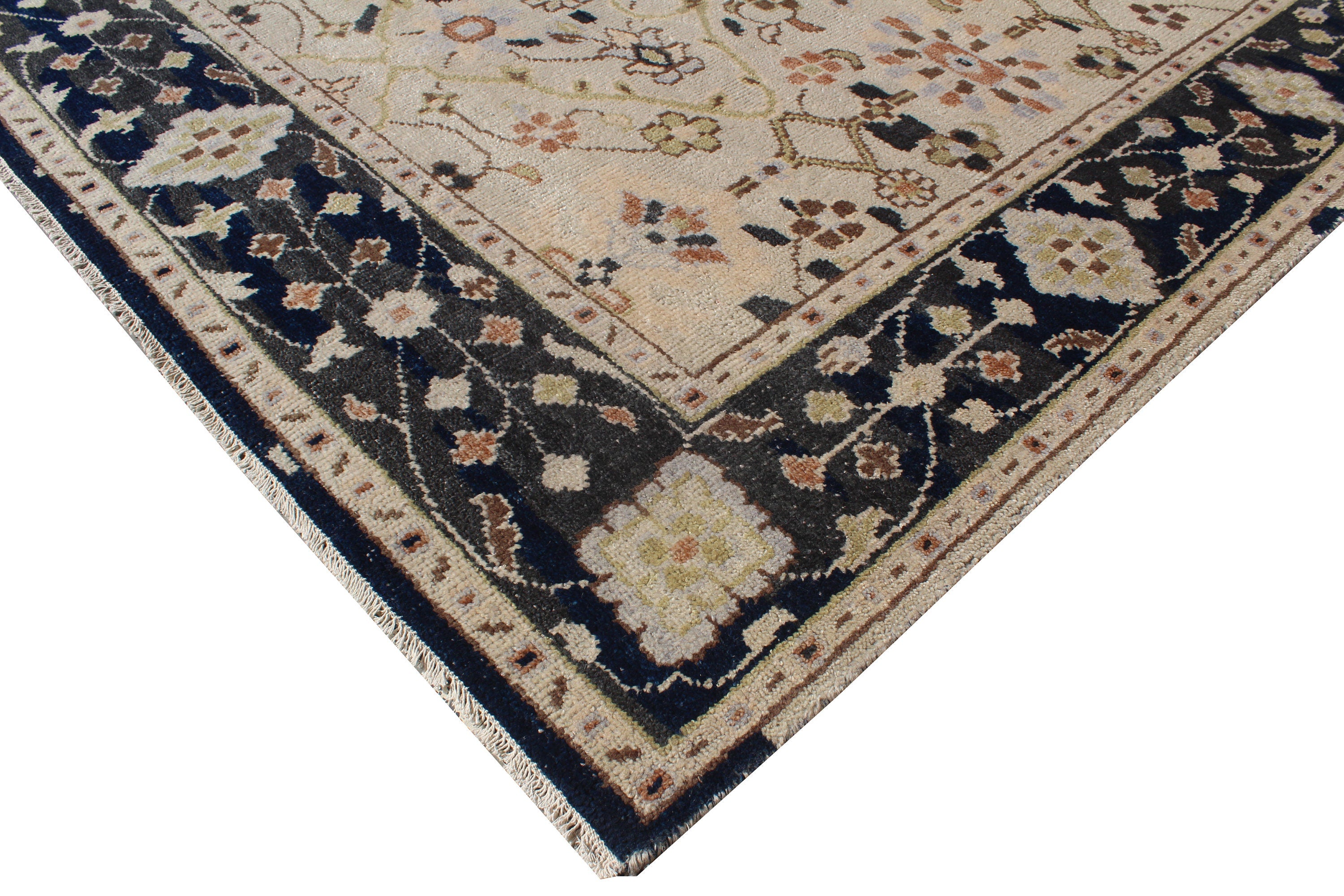 8x10 Hand-Knotted Wool Rug | Vintage Beige & Black Oushak Design