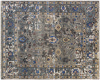 Hand Knotted 8x10 Wool and Bamboo Silk Rug, Gray Blue Transitional Design