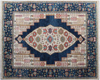 8x10 ft Hand-Knotted Blue & Cream Transitional Medallion Wool Rug