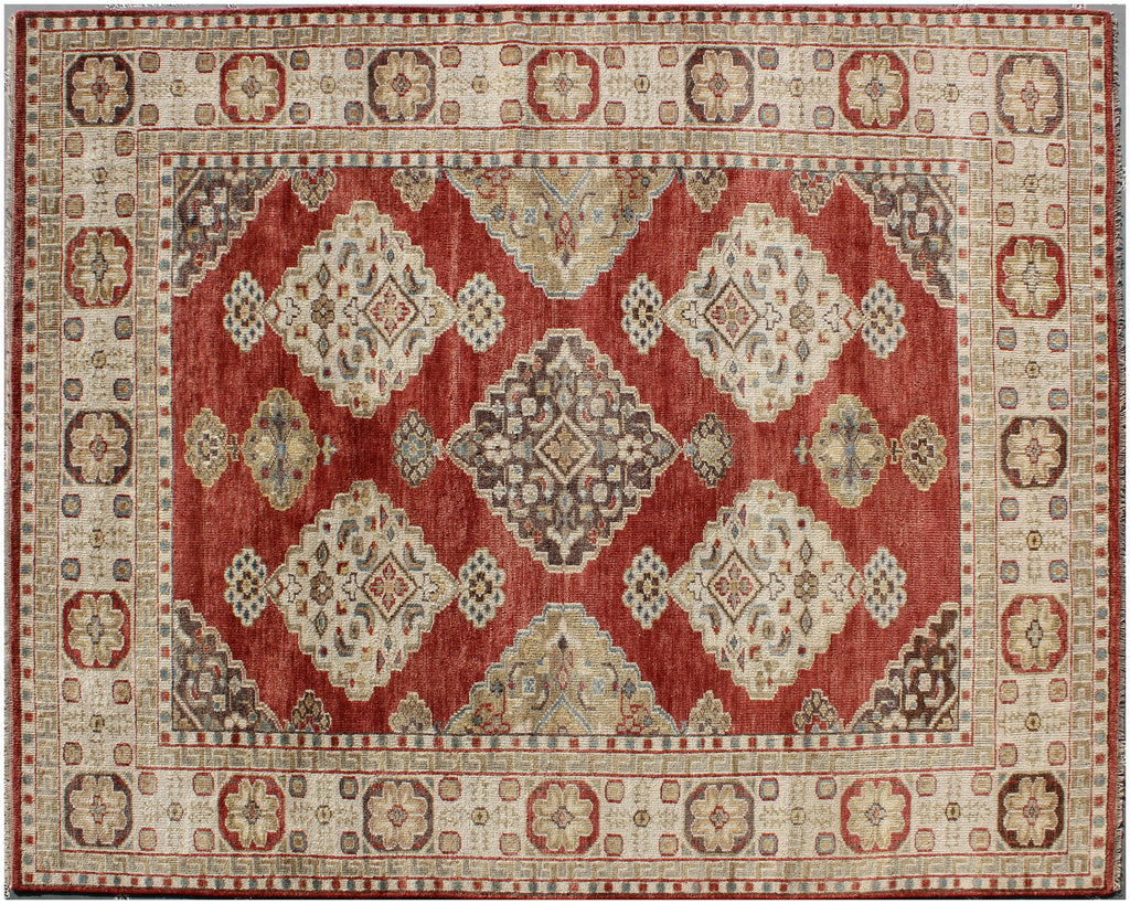 8x10 Hand-Knotted Rust & Beige Wool Rug | Traditional Oushak Style
