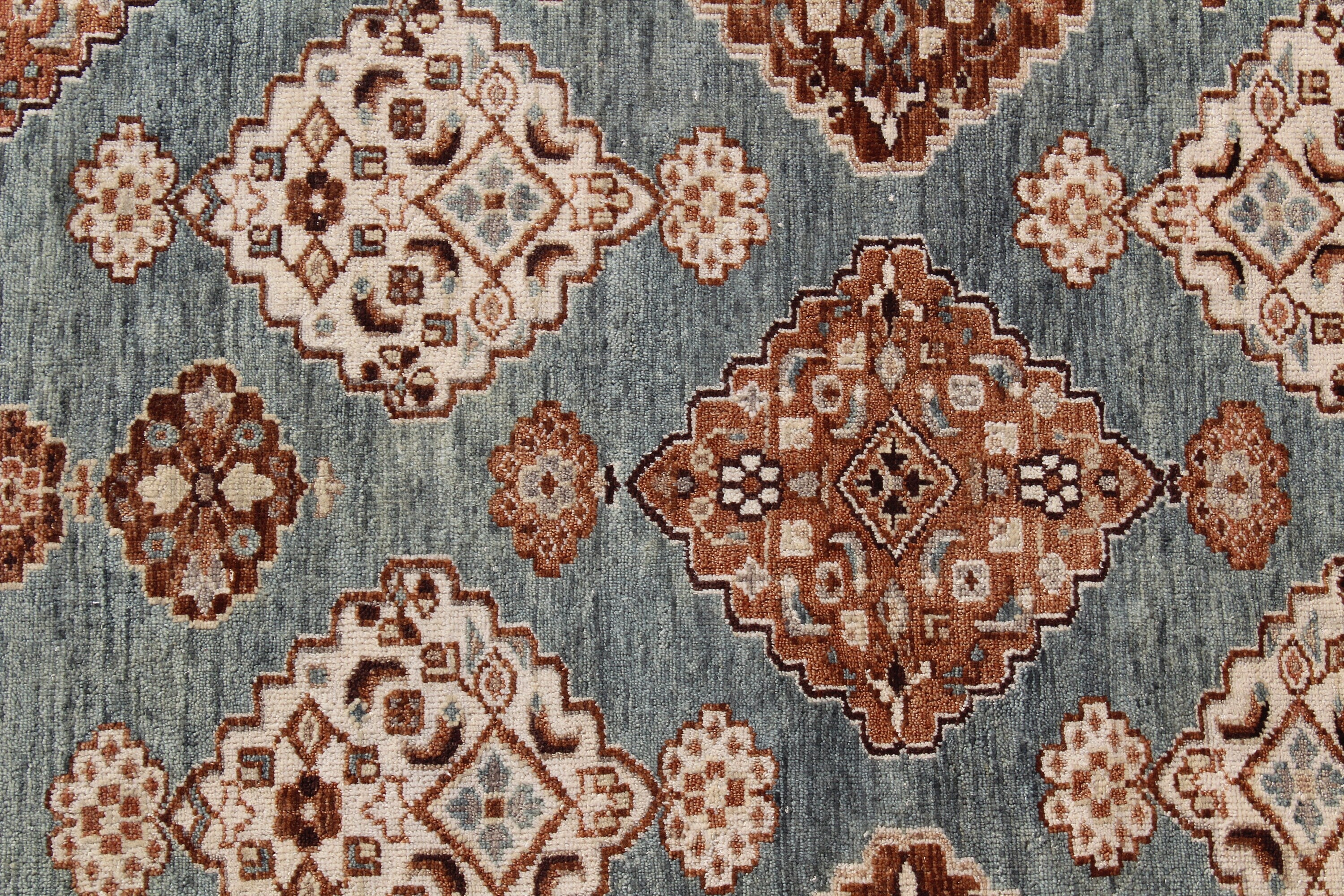 6x9 Blue & Terracotta Traditional Hand-Knotted Wool Rug