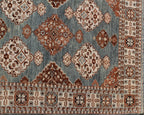 6x9 Blue & Terracotta Traditional Hand-Knotted Wool Rug