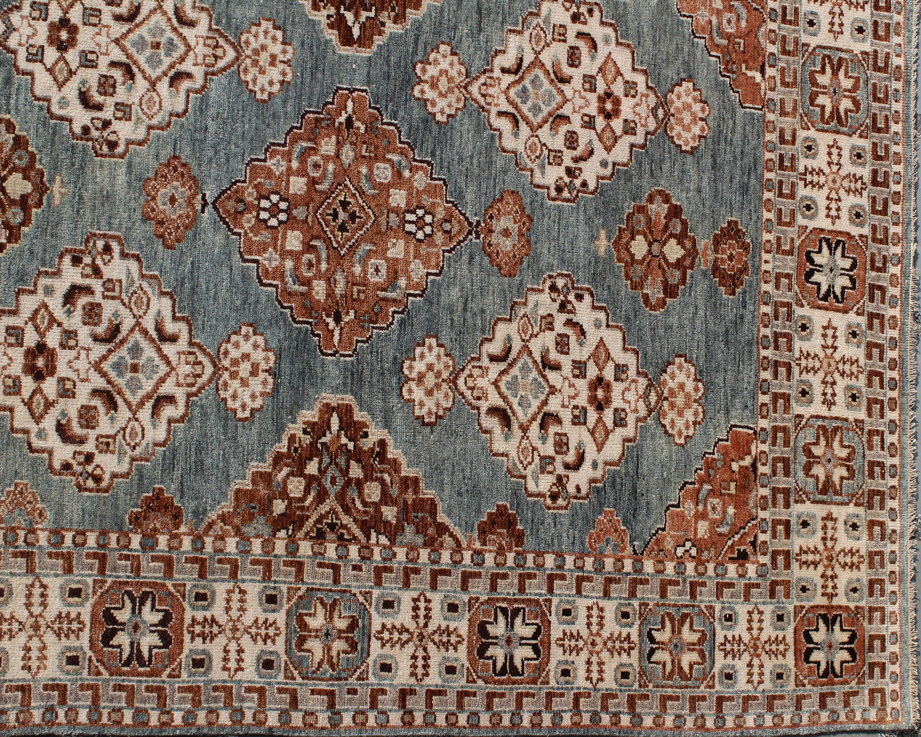 6x9 Blue & Terracotta Traditional Hand-Knotted Wool Rug