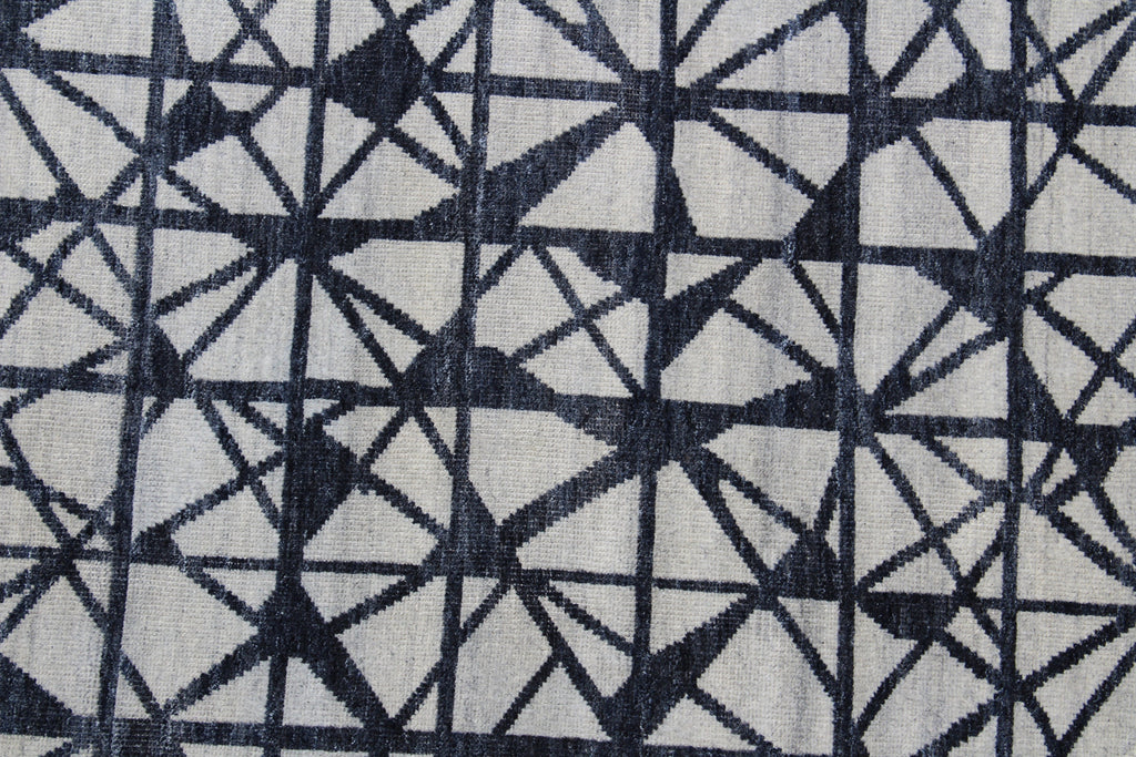 Hand Knotted Wool Blend Rug, Gray Charcoal Geometric Pattern, 8x10