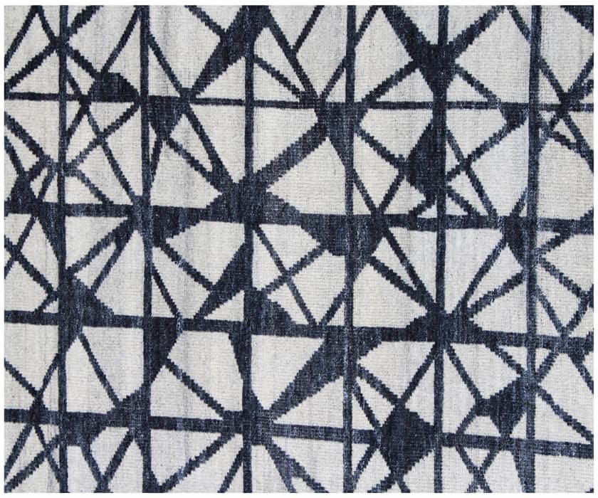 Hand Knotted Wool Blend Rug, Gray Charcoal Geometric Pattern, 8x10