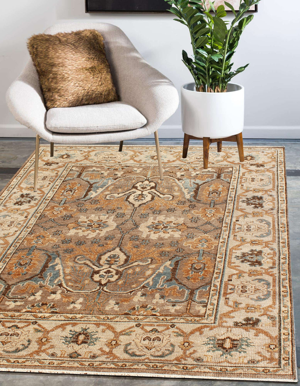 8x10 Hand-Knotted Wool Rug | Terracotta & Slate Blue Traditional Oushak
