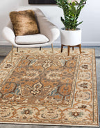 8x10 Hand-Knotted Wool Rug | Terracotta & Slate Blue Traditional Oushak