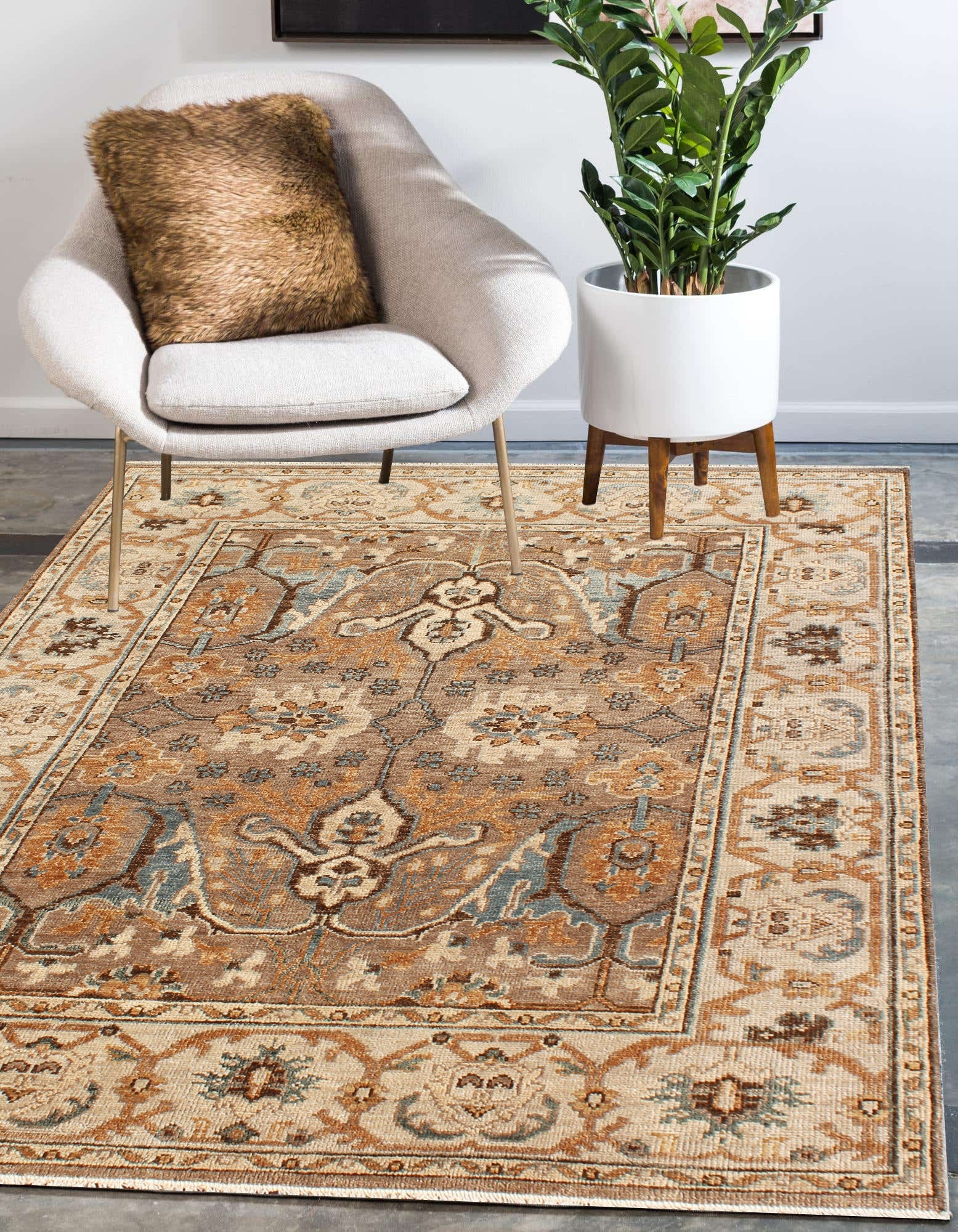 8x10 Hand-Knotted Wool Rug | Terracotta & Slate Blue Traditional Oushak