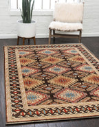 Hand Knotted Wool Rug, Multi Brown Santa Fe Pattern, 8x10 9x12