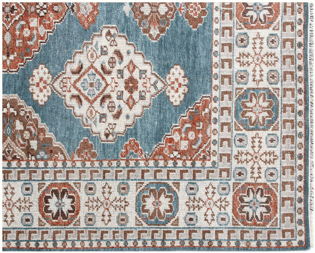6x9 Blue & Terracotta Traditional Hand-Knotted Wool Rug