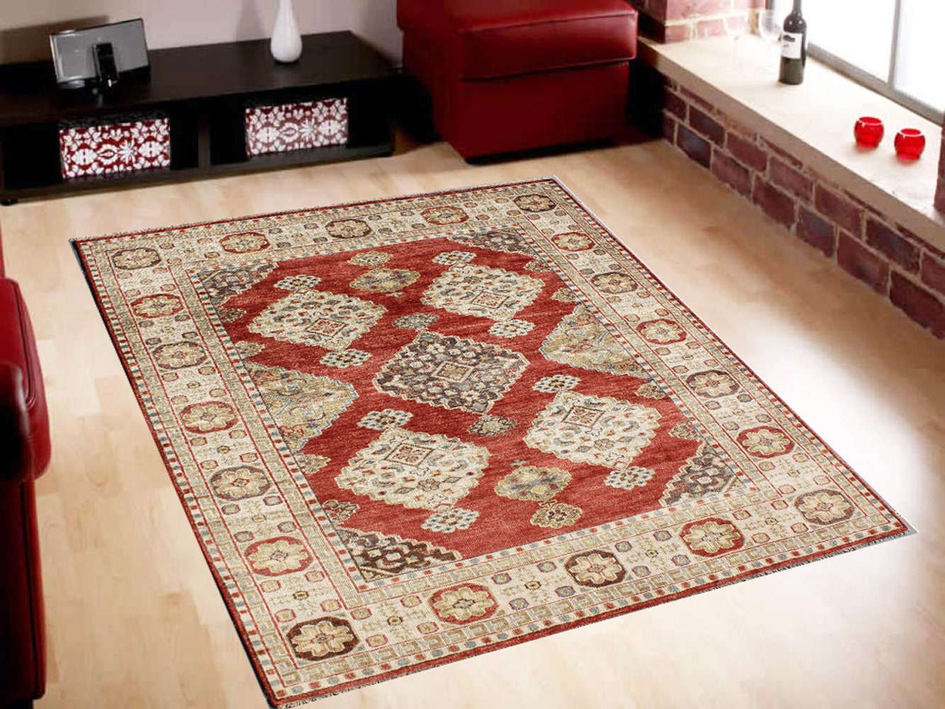 8x10 Hand-Knotted Rust & Beige Wool Rug | Traditional Oushak Style