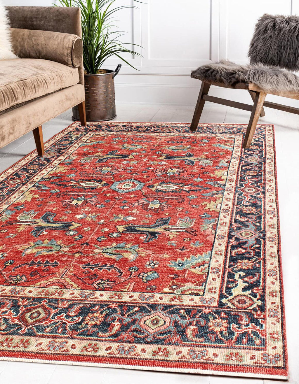 8x10 ft Hand-Knotted Wool Oushak Rug | 9x12 ft Terracotta & Slate Blue