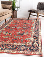 8x10 ft Hand-Knotted Wool Oushak Rug | 9x12 ft Terracotta & Slate Blue