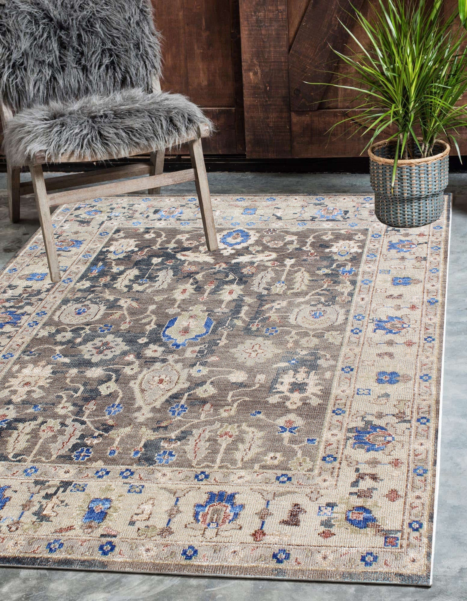 8X10 ft Hand Knotted Gray Beige Traditional Pattern Wool and Viscose Rug for living room